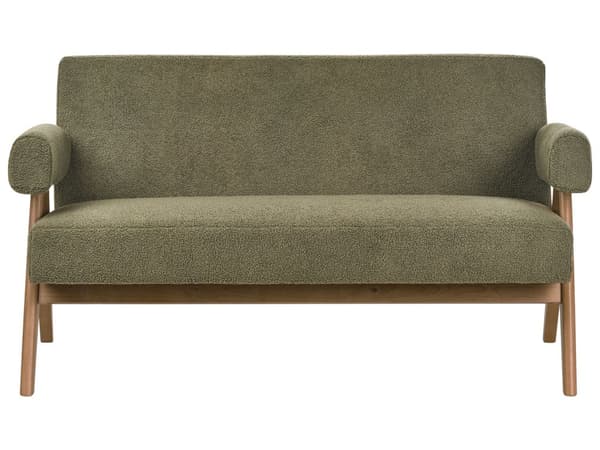 2 seters Sofa Grønn og Mørkebrun Boucle Polstring Retro Design Treben Stue