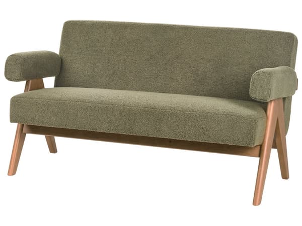 2 seters Sofa Grønn og Mørkebrun Boucle Polstring Retro Design Treben Stue
