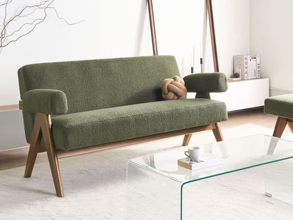2 seters Sofa Grønn og Mørkebrun Boucle Polstring Retro Design Treben Stue