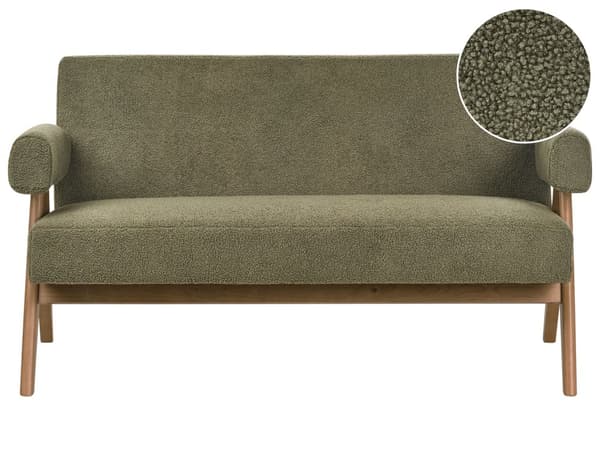 2 seters Sofa Grønn og Mørkebrun Boucle Polstring Retro Design Treben Stue