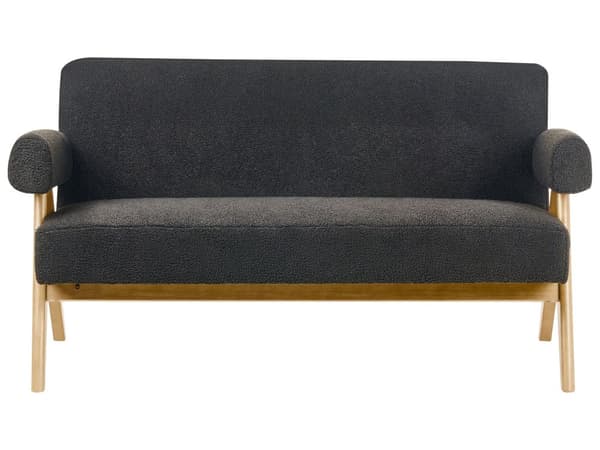 2-seters Sofa Svart og Lysebrun Boucle Polstring Retro Design Treben Stue