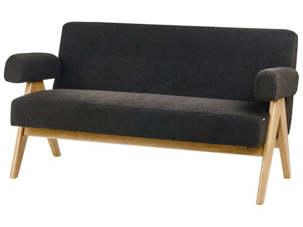 2-seters Sofa Svart og Lysebrun Boucle Polstring Retro Design Treben Stue