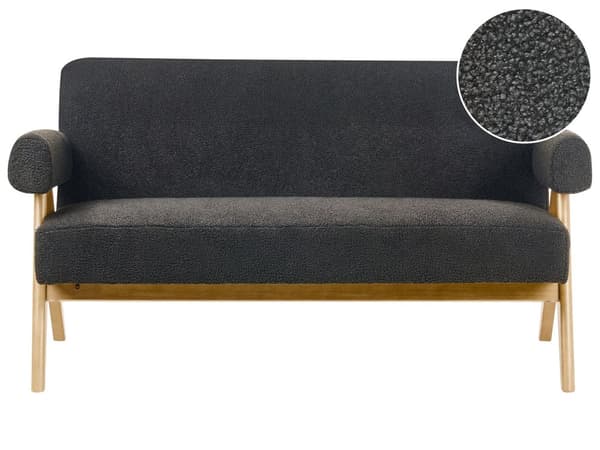 2-seters Sofa Svart og Lysebrun Boucle Polstring Retro Design Treben Stue
