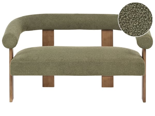 Sofa Grønn Mørkebrun Boucléstoff Ben i tre 2-seter Retro design Stue