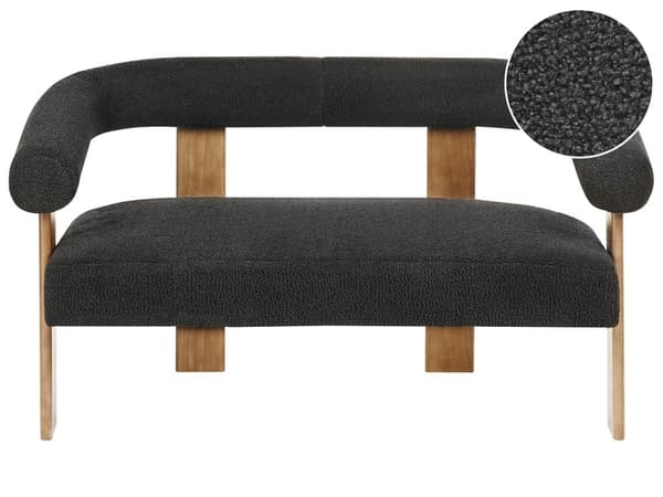 Sofa Svart Mørkebrun Boucléstoff Ben i tre 2-seter Retro design Stue