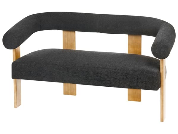Sofa Svart Lysebrun Boucléstoff Ben i tre 2-seter Retro design Stue