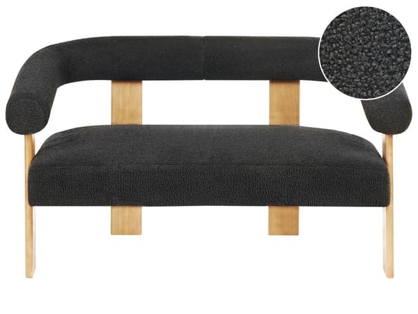 Sofa Svart Lysebrun Boucléstoff Ben i tre 2-seter Retro design Stue