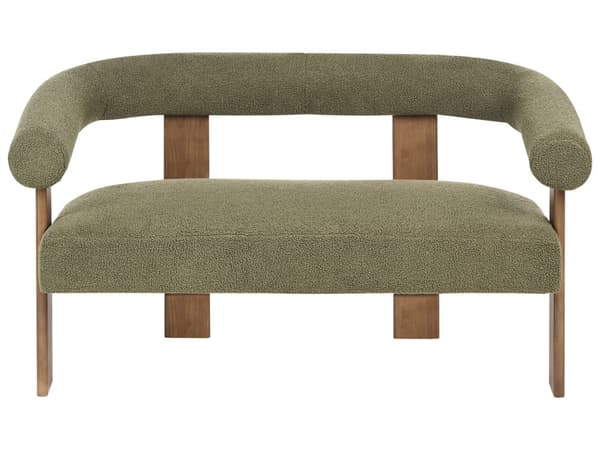 Sofasett Grønn og Mørkebrun 2 seters Lenestol Boucle Polstring Retro Design Treben Stue