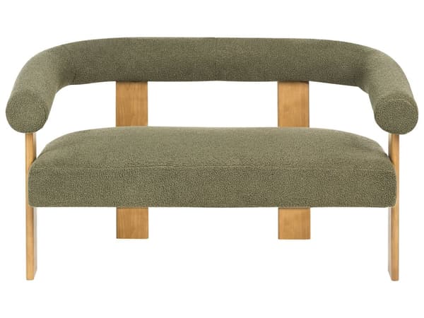 Sofasett Grønn og Lysebrun 2 seters Lenestol Boucle Polstring Retro Design Treben Stue