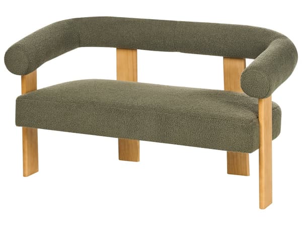 Sofasett Grønn og Lysebrun 2 seters Lenestol Boucle Polstring Retro Design Treben Stue