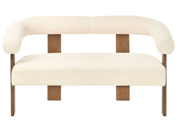 Sofasett Off-White og Mørkebrun 2 seters Lenestol Boucle Polstring Retro Design Treben Stue