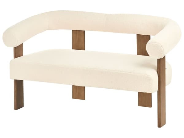 Sofasett Off-White og Mørkebrun 2 seters Lenestol Boucle Polstring Retro Design Treben Stue