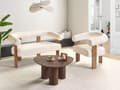 Miniatyrbilde 2 av 11: Sofasett Off-White og Mørkebrun 2 seters Lenestol Boucle Polstring Retro Design Treben Stue