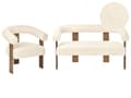 Miniatyrbilde 1 av 11: Sofasett Off-White og Mørkebrun 2 seters Lenestol Boucle Polstring Retro Design Treben Stue