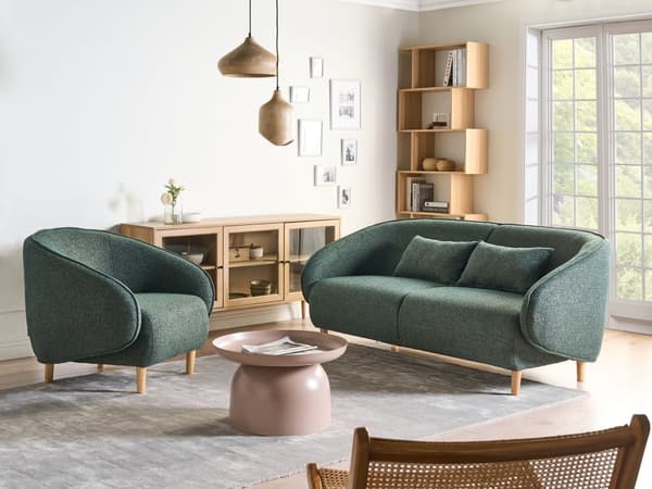 Moderne 4-seters Stuegruppe Stoff Grønn Sofa Lenestol Stuesett