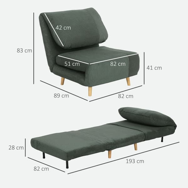 Rootz 2 -i -1 sovande fåtölj gästbädd - Cabriolet Soffa - Fällbar säng - Justerbar komfort - 82 cm x 89 cm x 83 cm - Grönt
