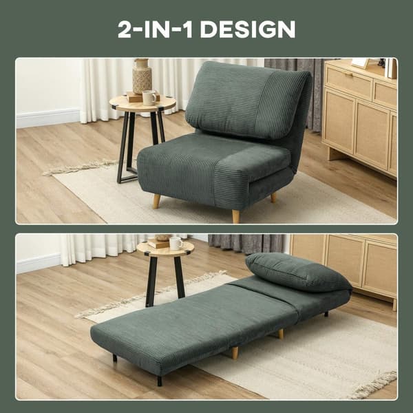 Rootz 2 -i -1 sovande fåtölj gästbädd - Cabriolet Soffa - Fällbar säng - Justerbar komfort - 82 cm x 89 cm x 83 cm - Grönt