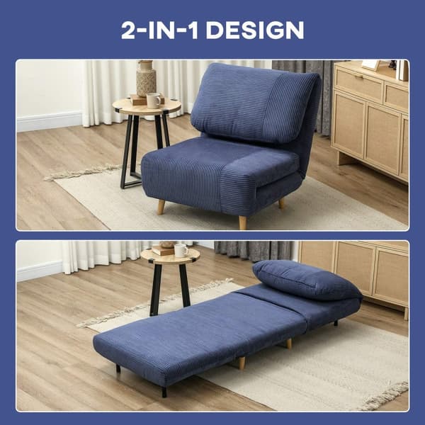 Rootz 2 -i -1 sovende lænestol - gæsteseng - konvertibel sofa - justerbar nakkestøtte - pladssparer - 82 cm x 89 cm x 83 cm - Blå