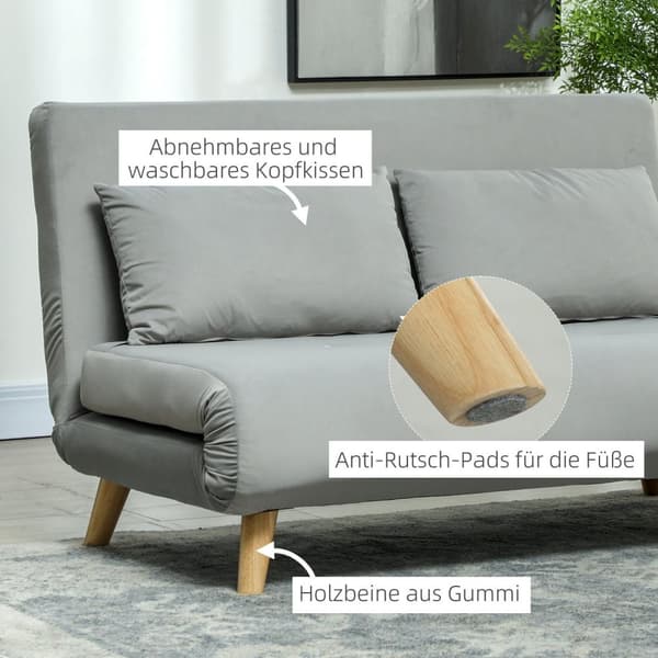 Rootz 2 -sits soffa - Relax soffa - soffa med sömnfunktion - Velvet Optics, inkl. 2 kuddar, 130 x 78 x 79 cm, grå