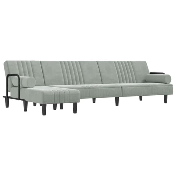 L-formad bäddsoffa ljusgrå 260x140x70 cm sammet