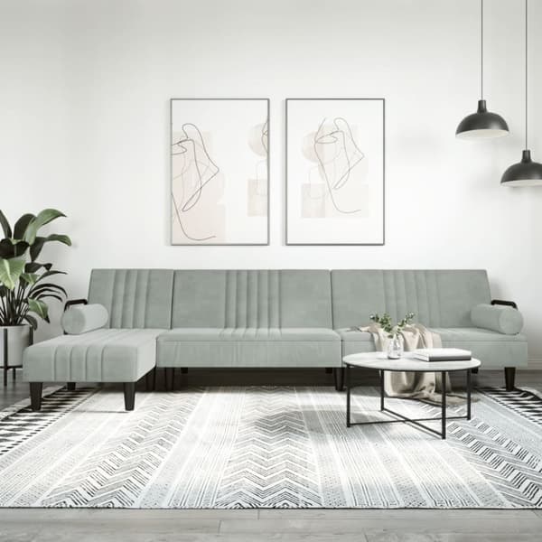 L-formad bäddsoffa ljusgrå 260x140x70 cm sammet