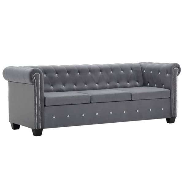 Chesterfieldsoffa 3-sits sammet 199x75x72 cm grå