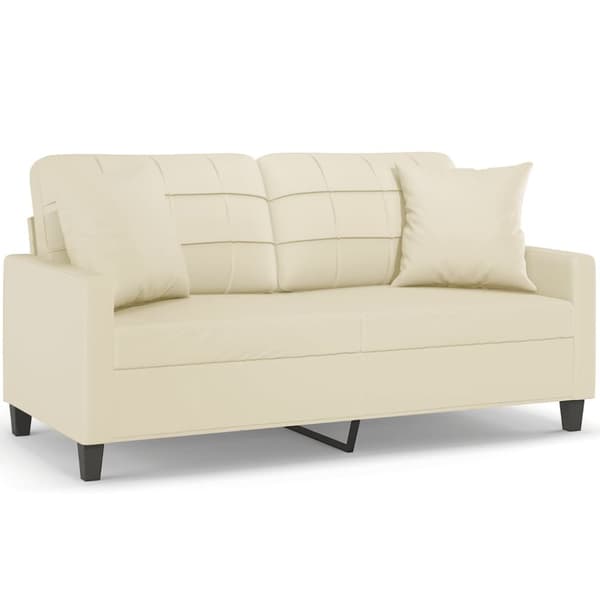 2-sits soffa med prydnadskuddar gräddvit 140 cm konstläder
