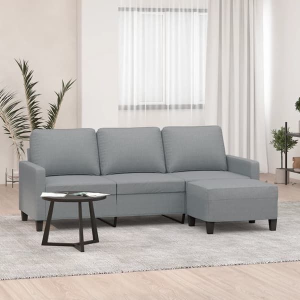 3-sitssoffa med fotpall ljusgrå 180 cm tyg
