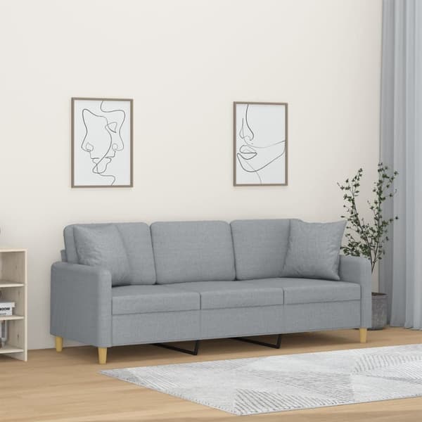 3-sitssoffa med prydnadskuddar ljusgrå 180 cm tyg