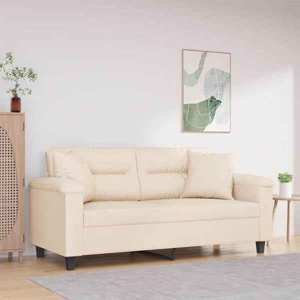 2-sitssoffa med prydnadskuddar beige 140 cm mikrofibertyg