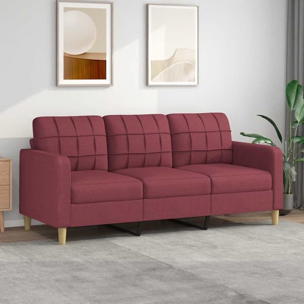 3-sitssoffa vinröd 180 cm tyg