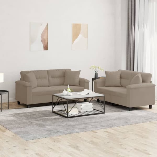 Soffgrupp med kuddar 2 delar Taupe mikrofibertyg