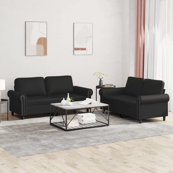 Soffgrupp med dynor 2 delar svart konstläder