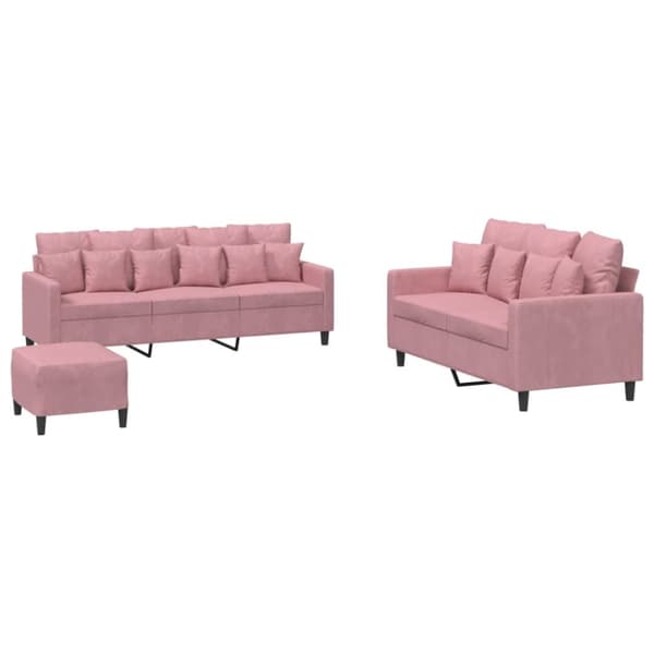 Soffgrupp med dynor 3 delar rosa sammet