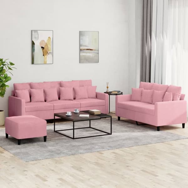 Soffgrupp med dynor 3 delar rosa sammet