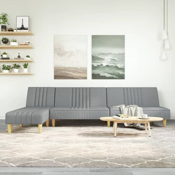 L-formad bäddsoffa ljusgrå 255x140x70 cm tyg