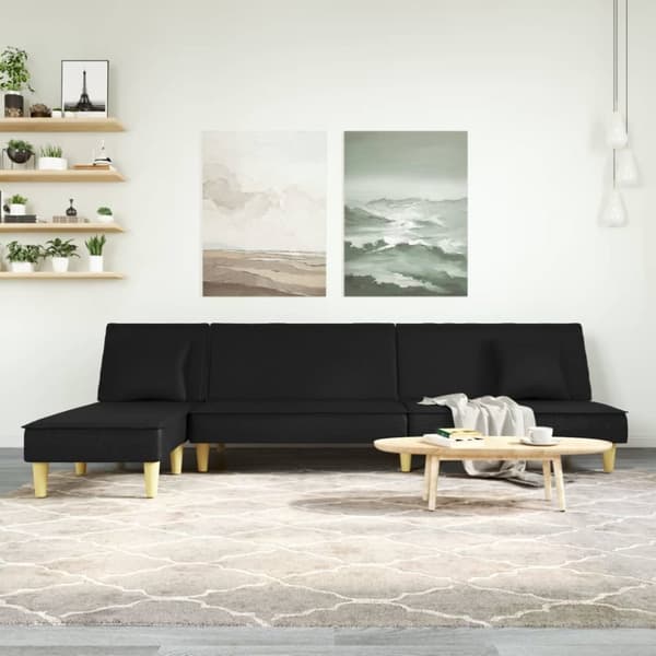 L-formad bäddsoffa svart 255x140x70 cm tyg