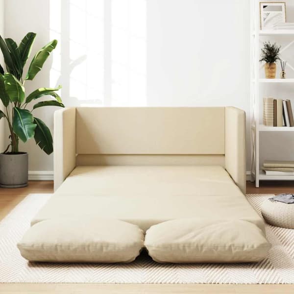 Golvbäddsoffa 2-i-1 gräddvit 112x174x55 cm tyg