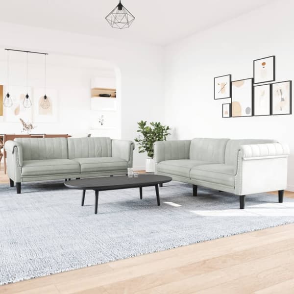 Soffgrupp 2 delar ljusgrå sammet