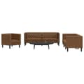 Miniatyrbild 1 av 2: Soffgrupp chesterfield 3 delar brun konstmocka