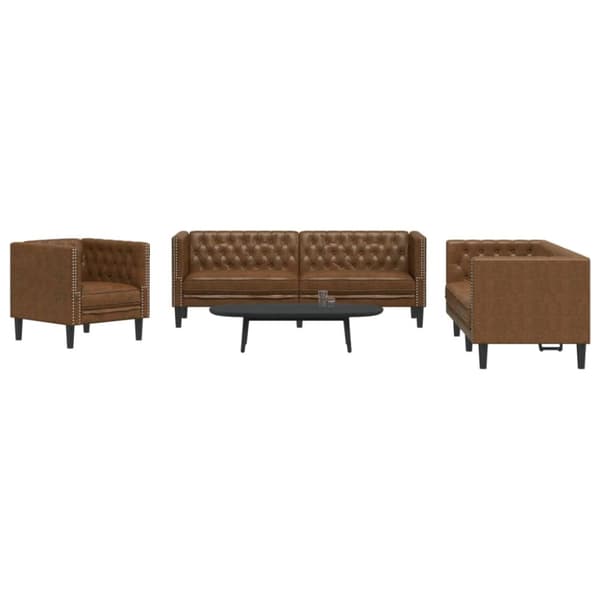 Soffgrupp chesterfield 3 delar brun konstmocka