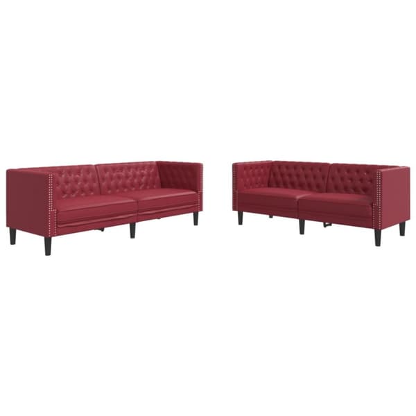 Soffgrupp chesterfield 2 delar vinröd konstläder