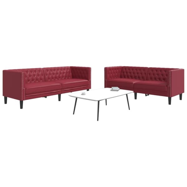 Soffgrupp chesterfield 2 delar vinröd konstläder