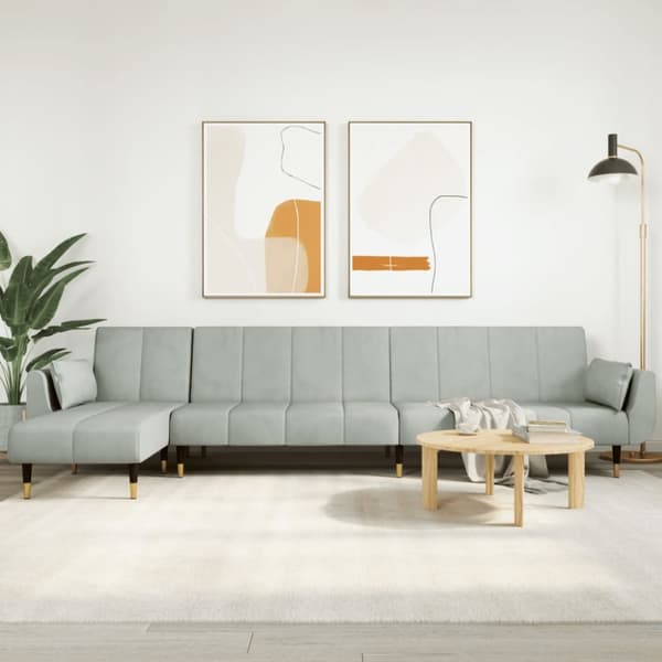 L-formad bäddsoffa ljusgrå 275x140x70 cm sammet