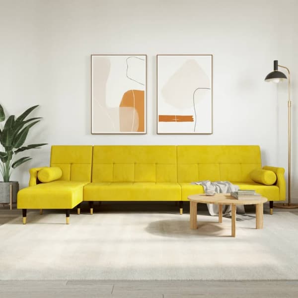 L-formad bäddsoffa gul 271x140x70 cm sammet