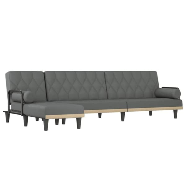 L-formad bäddsoffa mörkgrå 260x140x70 cm tyg
