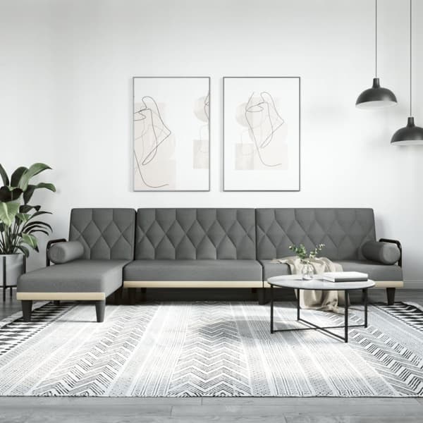 L-formad bäddsoffa mörkgrå 260x140x70 cm tyg