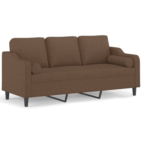3-sitssoffa med prydnadskuddar brun 180 cm tyg