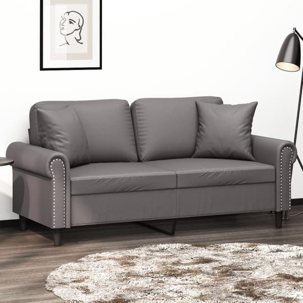 2-sits soffa med prydnadskuddar grå 140 cm konstläder