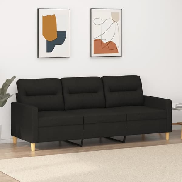 3-sitssoffa svart 180 cm tyg